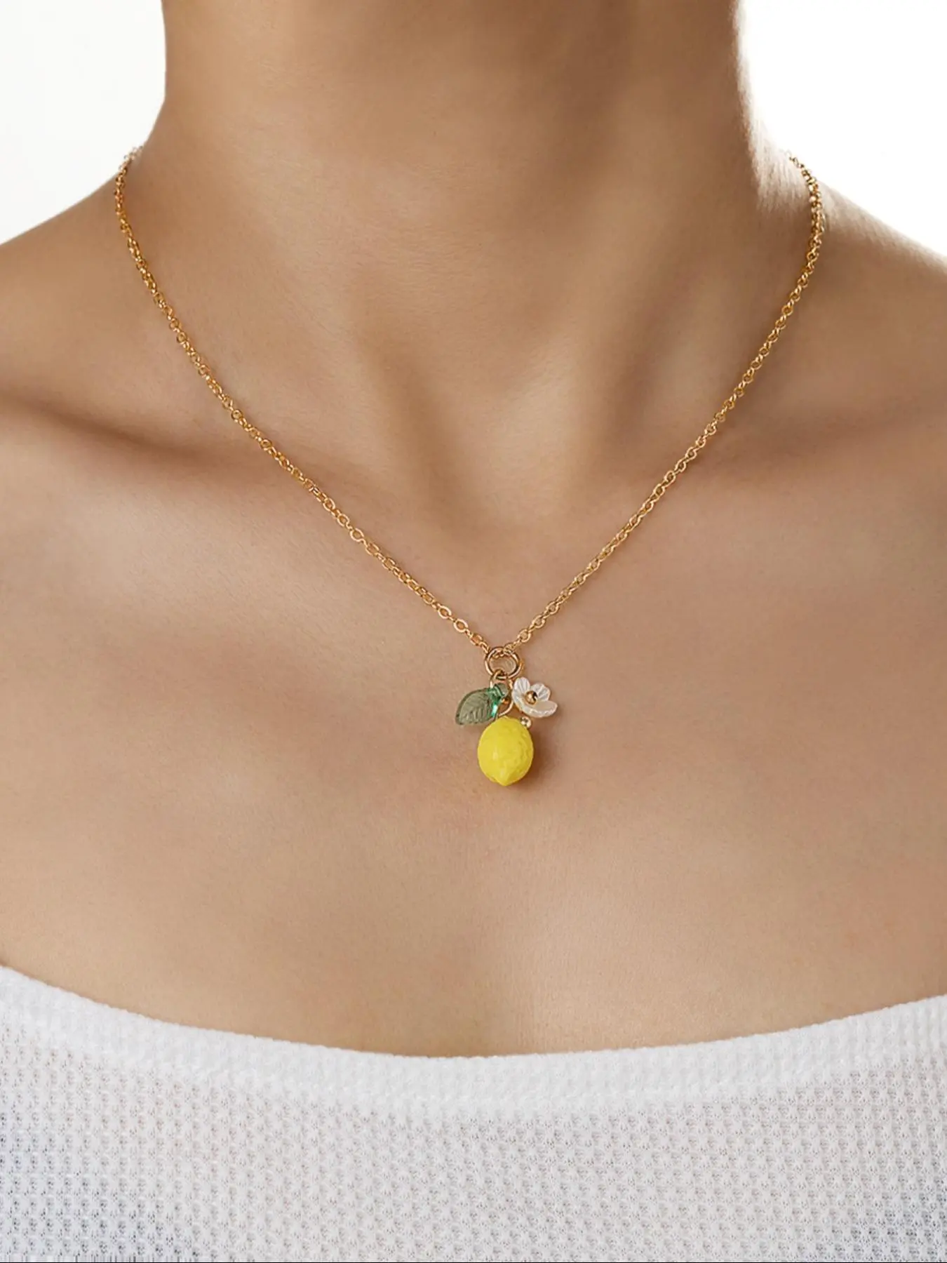 Cute Lemon Flower Pendant Necklace, Fashion Jewelry for Party, Daily Clothing Decor, Trendy All-match & Exquisite Jewelry for Birthday Gift, Charm Necklaces