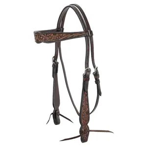 Argentina cow leather browband headstall with sunflower tooling