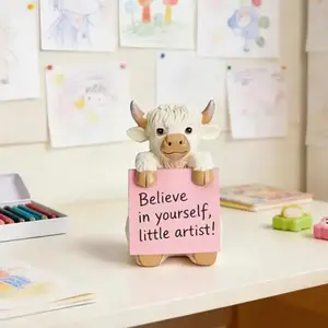 Cute Resin Highland Cow Note Pad Holder, Home & Office Decor
