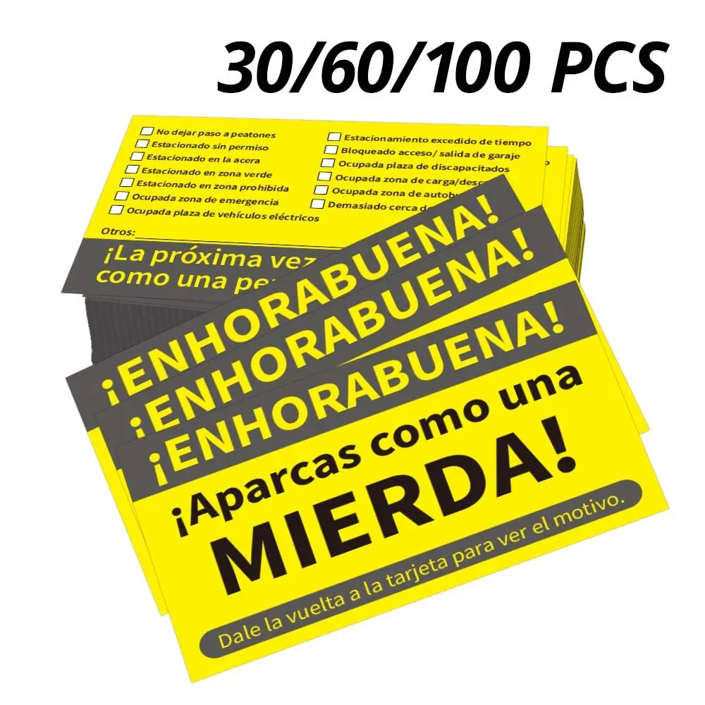 Spanish Parking Warning Cards, 30/60/100pcs, Violation Notice, Fun Mischief Cards, Irregular Parking Warnings, 9x5.4cm, for Private & Public Spaces