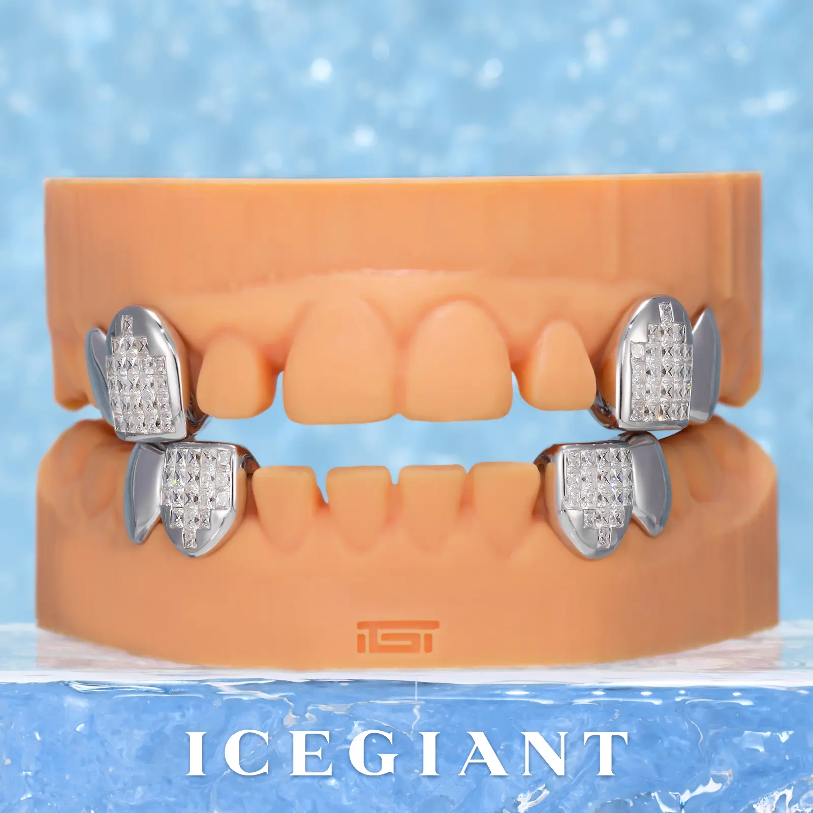 Unisex 925 Sterling Invisible Set Princess Cut Canine Grillz with Moissanite Stones, Custom Fit for Urban Wear