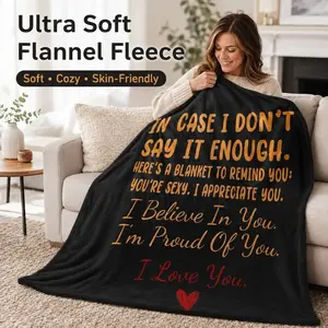 Inspirational Letter Pattern Flannel Blanket, Soft Emotional Message Throw Blanket for Bed & Couch, Warm Personalized Nap Blanket for Home & Office, Meaningful Gift for Girlfriend, Wife, Lover & Her