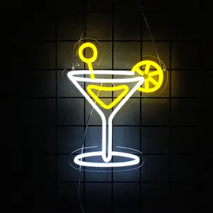 Cocktails Neon Sign, Wine Glass Light Night Light for Wall Decor, Club, Bar Cart Accessories