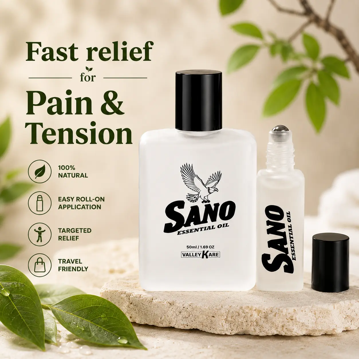 SANO Essential Oil (Wintergreen & Eucalyptus) - Fast Relief for Aches/Headaches/Sinus | 50ml + 5ml Travel Size with Purchase | All Natural, Made in USA