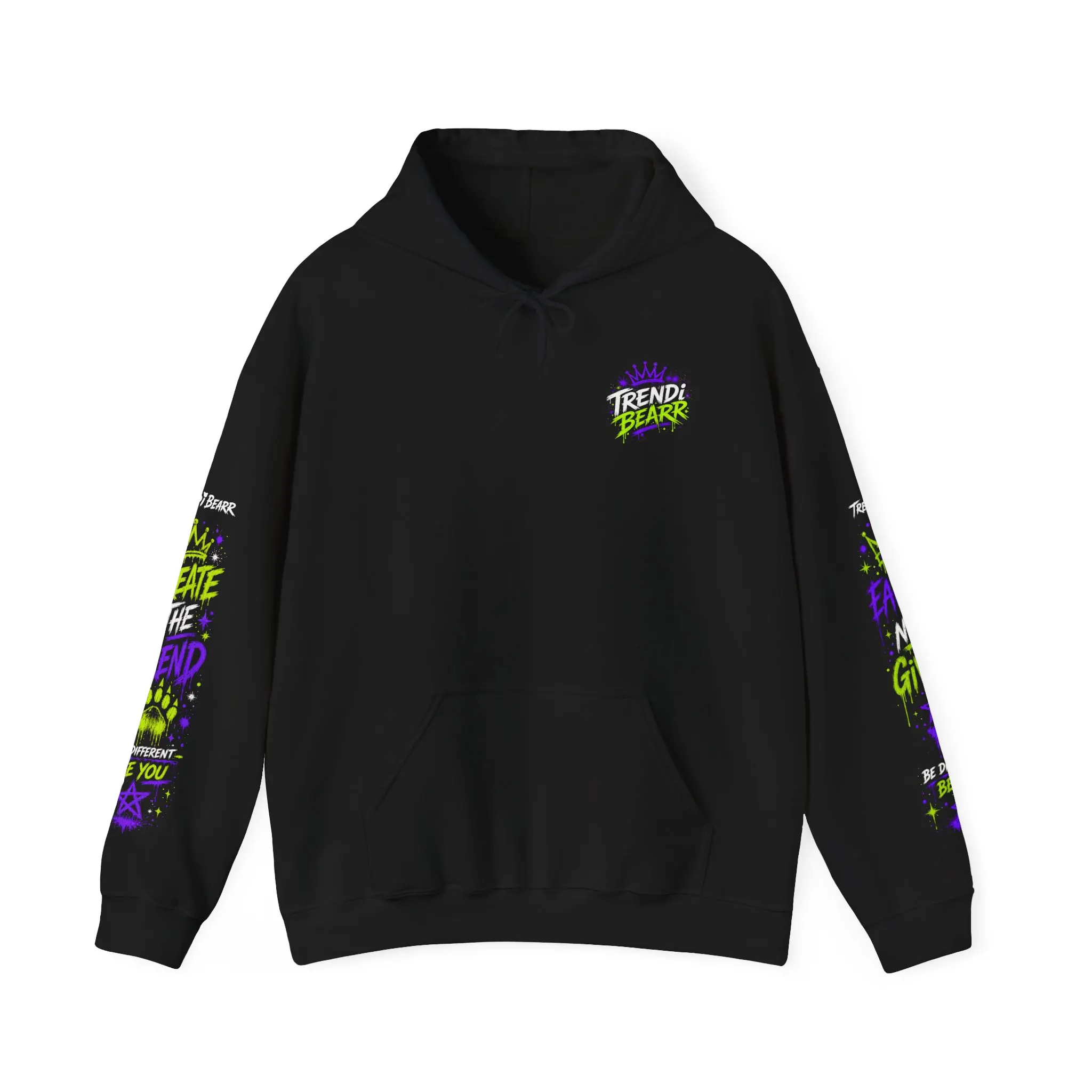 Trendi Bearr Graphic Hoodie | Neon Purple & Lime Streetwear Pullover