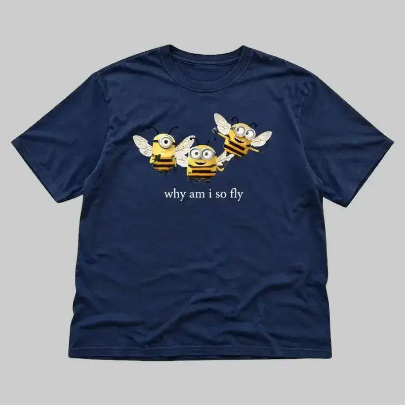 Funny Minibee Why Am I So Fly Cute Bee Cartoon Movie Graphic Tee, Unisex Casual Heavy Cotton T-shirt for Daily Wear, USA-Made & Printed Apparel	