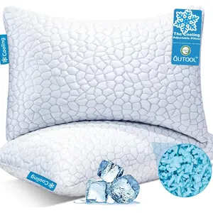 【Summer Pick】QUTOOL Cooling Bed Pillows Set of 2 for Sleeping, Adjustable Shredded Memory Foam Pillows 2 Pack for Hot Sleepers, Luxury Cool Gel Pillow for Side Back Sleepers with Removable Cover, Supportive, Cold Pillow, Bedroom Decor