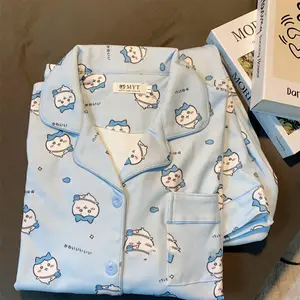 Chiikawa Hachiware Cute Pajamas Set Women Spring Autumn Thickened  Velvet Warm Loungewear Soft Sleepwear Home Clothes Nightwear