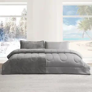 Opposites Attract - Coma Inducer Oversized Comforter Set - Plush Chartreux Gray + Cooling Silver Gray