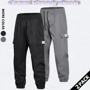 2 PACK Men's jogger cargo pants, loose-fitting casual boyfriend style sporty couple pants for spring and autumn, high-waisted and slimming.