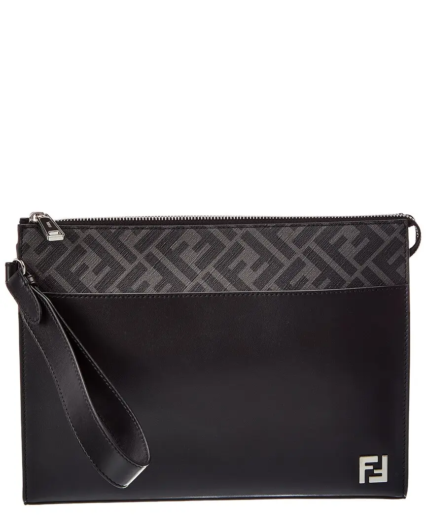 FENDI FF Canvas & Leather Clutch