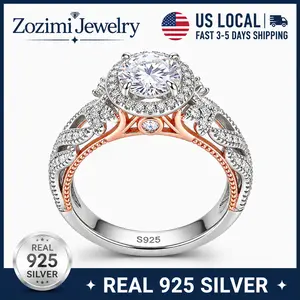 S925 Sterling Silver 3CT Rose Gold Round Cut Openwork Queen Ring Engagement Ring with 5A Cubic Zirconia Engagement Ring for Women, Bridal Ring for Wedding, banquet accessory Party, Travel,Daily Wear jewelry