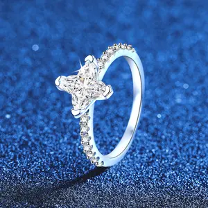 Shining Star S925 Sterling Silver Moissanite High-End Versatile Ring 1 Carat Women's Silver Jewelry