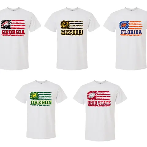 College Football FLAG T-Shirt Unisex Fit Short Sleeve Cotton-Polyester Blend for Casual Outfits
