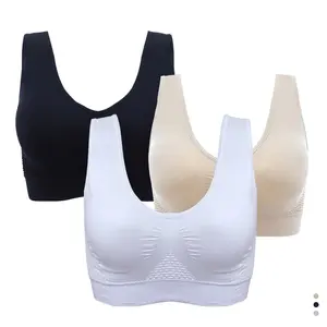 Explorinox Women's Vest Bra with Chest Pad Wire-Free Seamless Sports Bra for Gym Comfortable Breathable Shockproof Wide Shoulder Strap Elastic Nylon Honeycomb Texture 7 Sizes