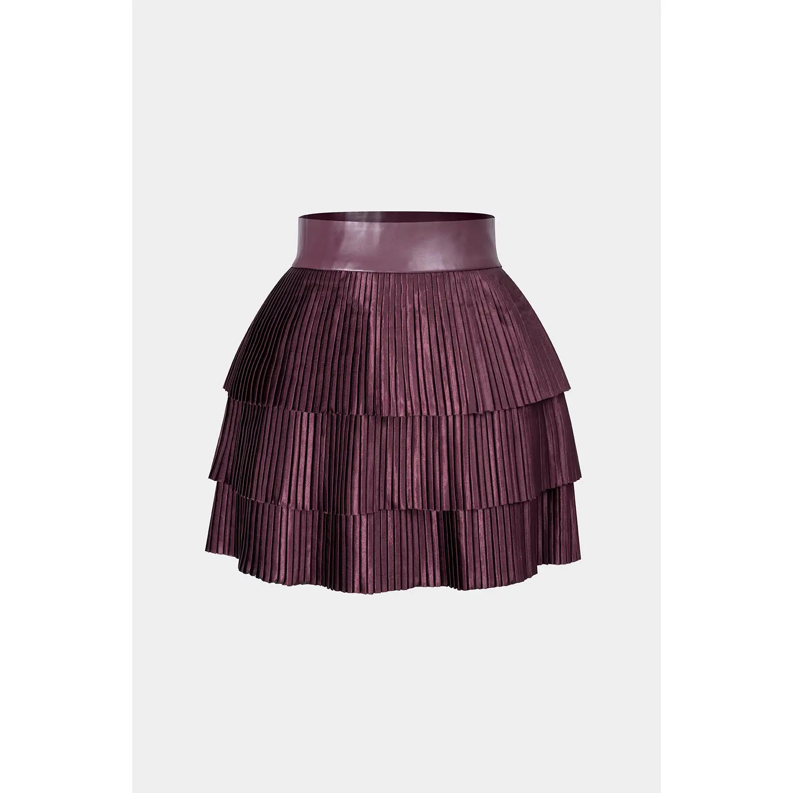 Satin Finish Pleated Layered Skirt