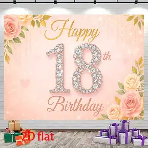 2D Flat, 1pc 18th Birthday Banner with Sparkling Diamonds & Number 18 - 2D Flat Cake Table Decoration, Photo Booth Backdrop for 18 Year / Party, Lawn & Home Party Decorations - Multicolor Number 18 Sign, 2D Flat