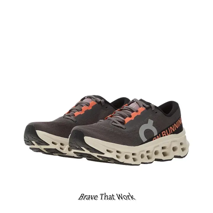 Premium Dark Grey Athletic Shoes, Stretchable Mesh Construction, Unique Cloud-Like Sole, Orange & Off-White Tonal Accents, Non-Slip Grip, Cushioned Insole, Versatile Footwear for Running, Gym & Casual Wear