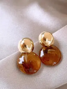 Amber Color Dual Ball Earrings for Women, Large Round Studs, Vintage Luxury High-End Jewelry, Elegant Daily Wear Accessories
