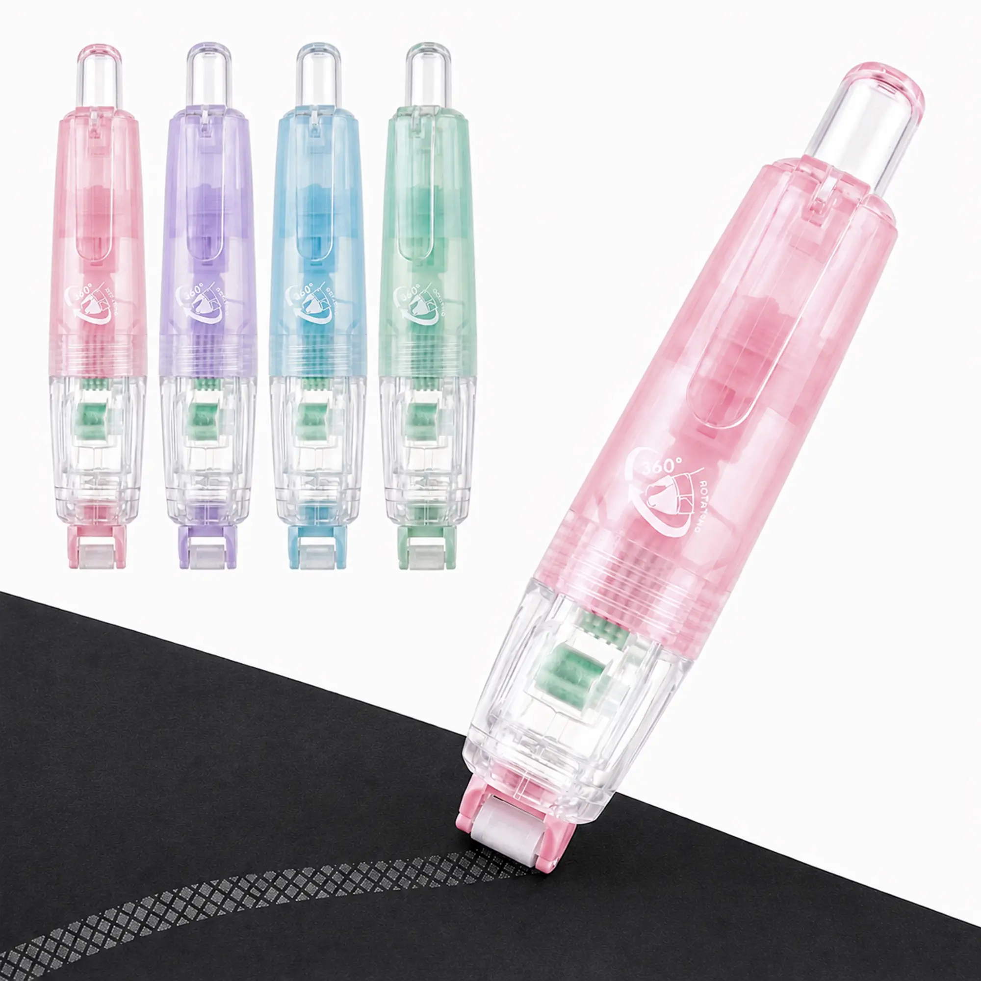 Leven Pen-Style Glue Tape Roller Set (4 Main Pens, 4 Spare Refills, 6 Pieces Total) - 131ft, 360° Rotating Tip, Anti-Leak Design, Instant No-Mess Adhesive, Clean & Smooth, Kid-Friendly Office Stationery for Journaling Crafts (No Liquid Glue Needed), Famil