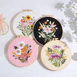 Picoey Flower Embroidery Kit for Beginners, 4 Pack DIY Cross Stitch Kits with Floral Pattern & Guide, Complete Needlepoint Set with 2 Wooden Hoops, Color Threads and Needles, Calming Handmade Craft Supplies for Adults, Aesthetic Home Art Decor tiktokshops