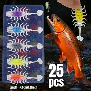 25 pcs Floating Fishing Bait 4.8cm/1.89inch Bionic Centipede Soft Bait Sandwich Design More Attractive to Fish Artificial Fishing Lure
