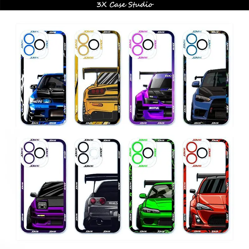 Sports Car Tokyo JDM Drift Angel Eyes Clear Soft Silicone Phone Case For iPhone 17 16 15 14 13 12 Pro Max Plus Anti Fall Birthday And Holiday Gifts Case Cover Protection Smartphone