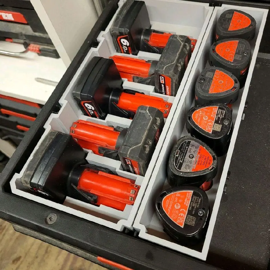 Tray Holder for Milwaukee M12 4.6/5ah Batteries in 2 drawer or 3 drawer packout setup