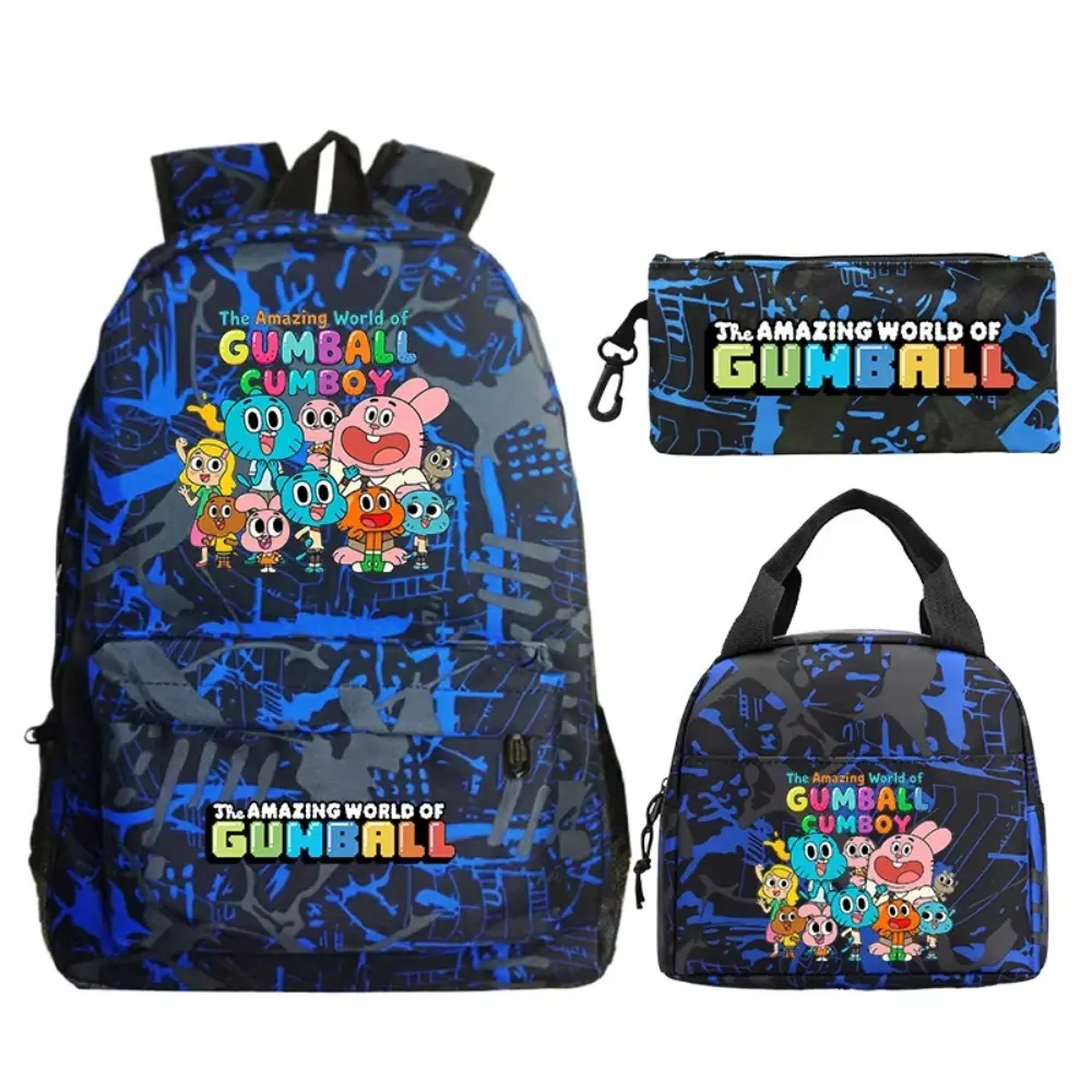 The Amazing World of Gumball 3pcs sets Backpack With Pen Bag Lunch Bag Set Students School Bag Travel Rucksack Wom Bookbag Gift
