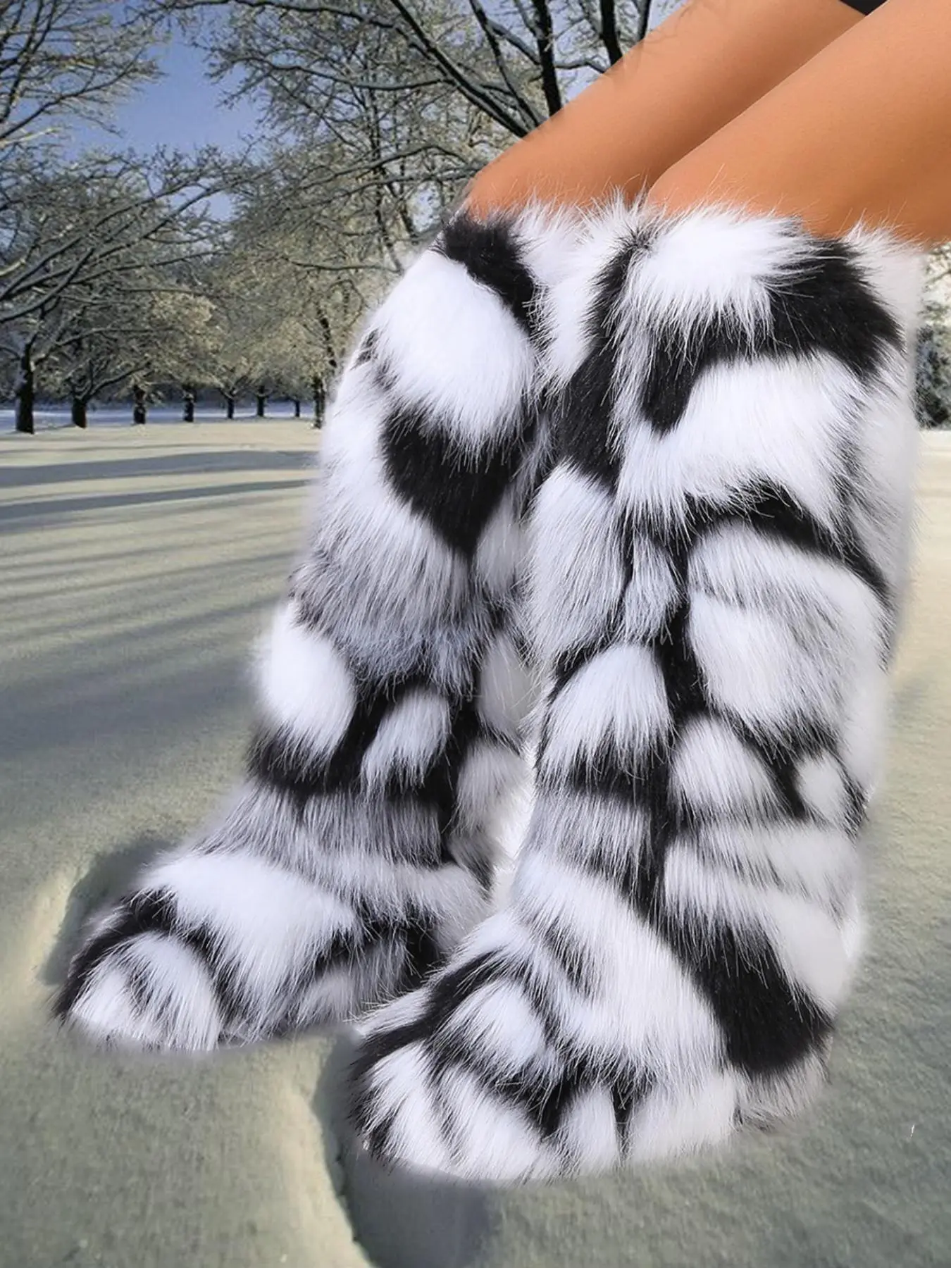 Women's Fluffy Snow Boots, Casual Waterproof Comfortable Warm Snow Boots for Winter, Female All-match Trendy Shoes for Daily Wear, Girl, Boots Fur, Faux Fur Boots, Fashion Boots