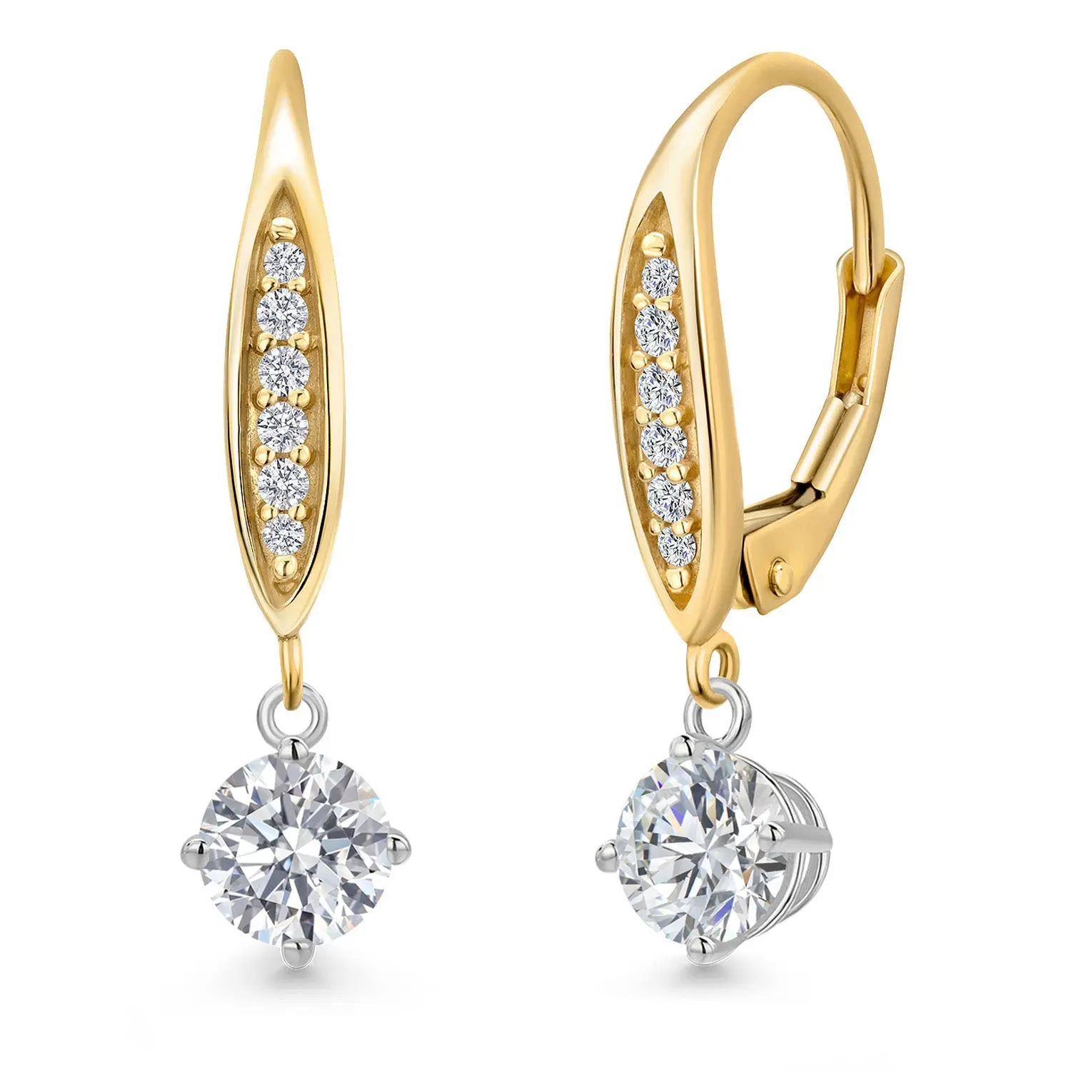 925 Silver and 10K Yellow Gold Lab Grown Diamond Dangle Earrings for Women | 1.09 Cttw | Gemstone April Birthstone | Round 5MM