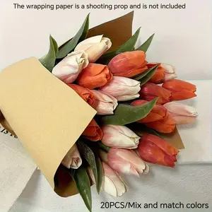 20pcs Realistic Artificial Tulip Bouquet, Fake Flowers for Home Decor, Wedding Gifts, Dense Blooms Plastic Tulips for Vase Arrangements