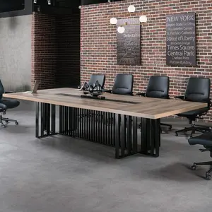 SAINTCY N2811 Industrial Large Conference Table - Minimalist Architectural Meeting Table with Integrated Cable Management
