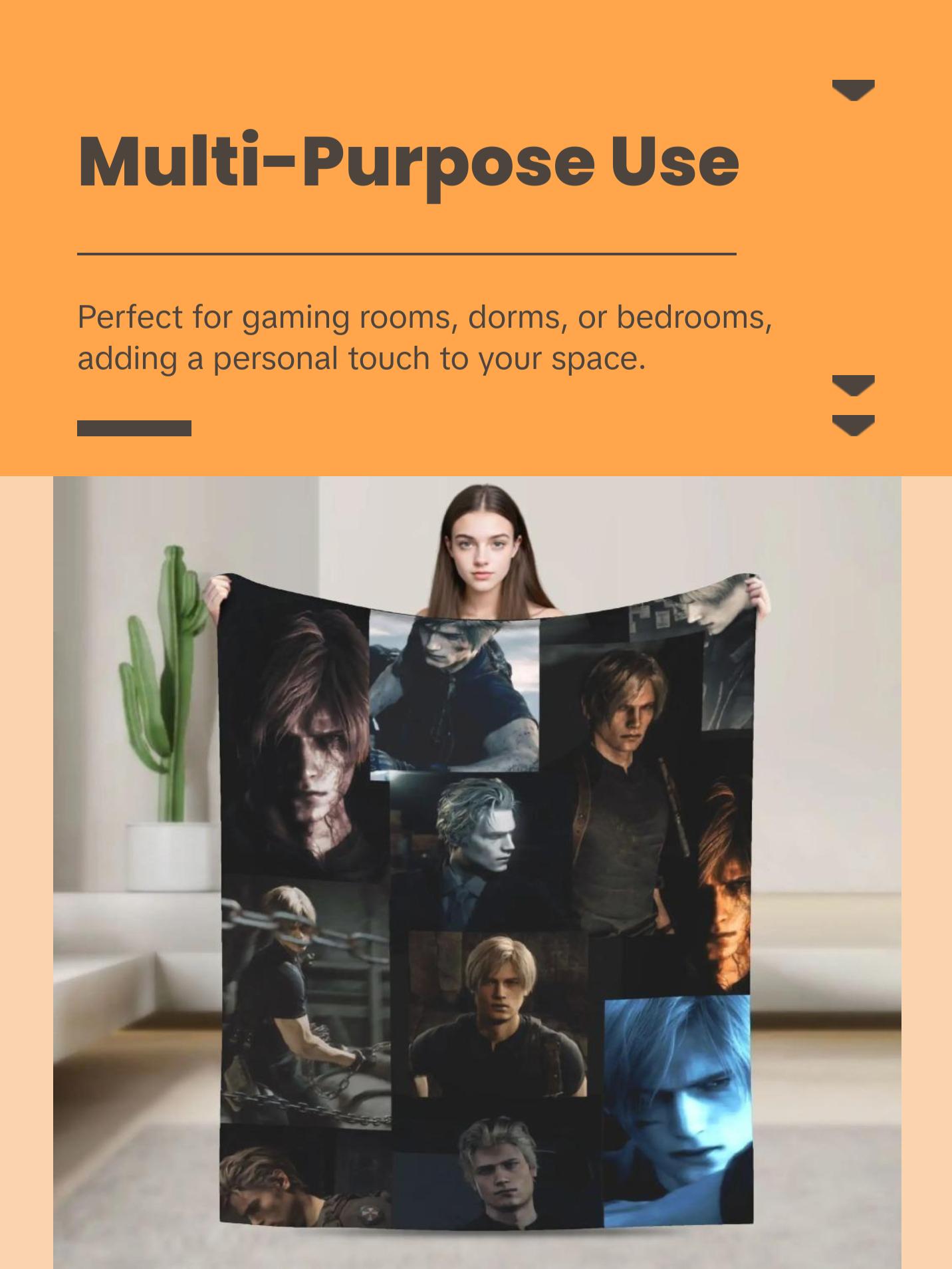 Resident Evil Leon Kennedy Dark Portrait Flannel Blanket Rose Graphic Decorative Throw For Gaming Room Dorm Bedroom