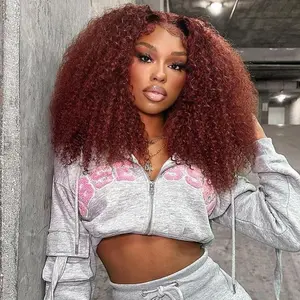 Wigfever Reddish Brown Kinky Curly Wave Wear Go Pre-Plucked And Pre-Cut Glueless 7*5 Lace Front Human Hair Wig#SummerVibe