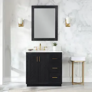 Altair Design Gazsi 36" Single Bathroom Vanity Set in Black Oak with Grain White Composite Stone Countertop