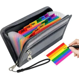 Portable Receipt Organizer & Coupon Holder, 12 Pockets Accordion Expanding File with Adjustable Wrist Strap, Zipper Closure Budget Organizer for Bills & Expense Tracking