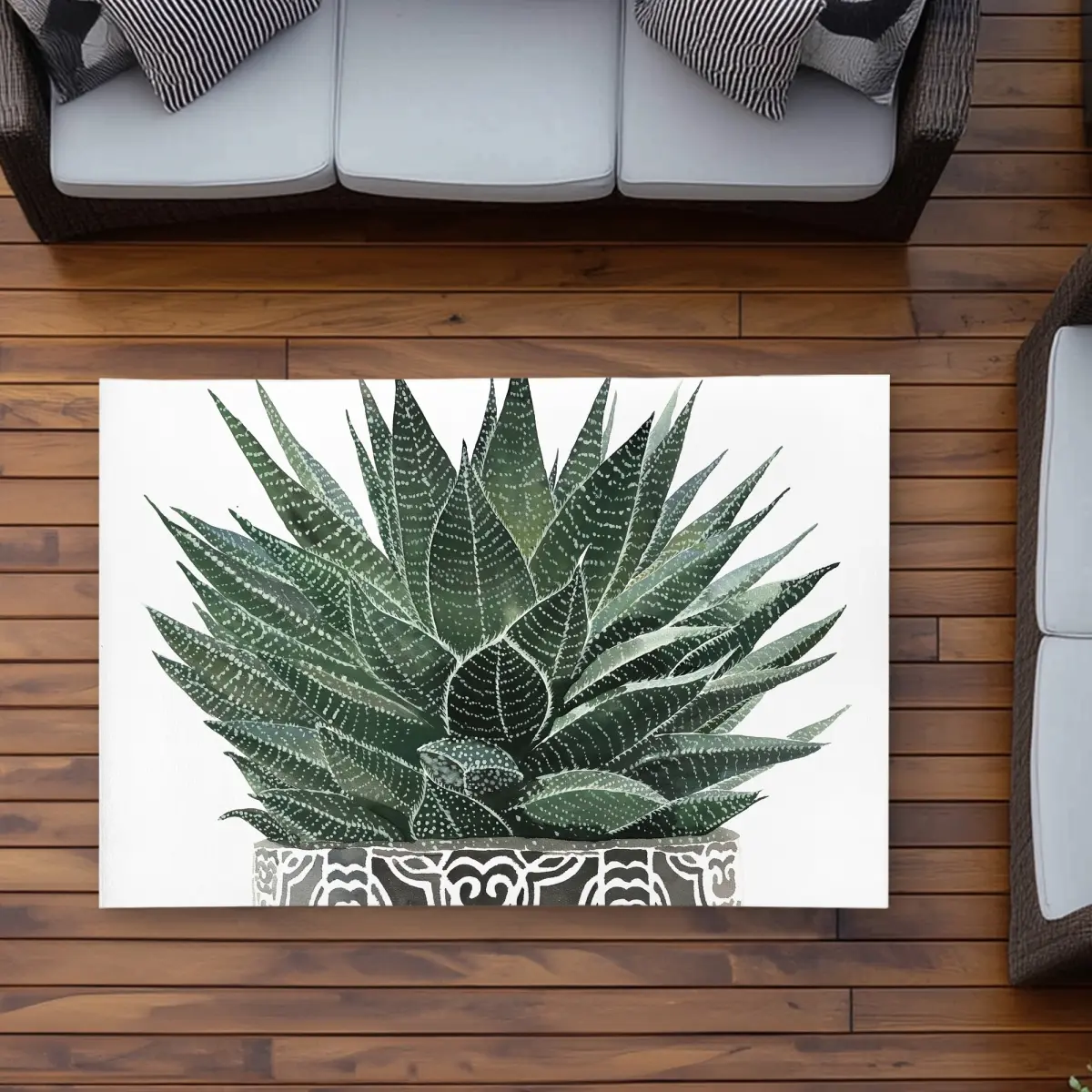 360 stand Nature-Inspired Zebra Plant Succulent Rug - 3x5 ft Rectangle Indoor Outdoor Rugs, Living Room Decor, Easy-Clean Face, Printed Surface, Green Home Textile, Soft Indoor Rugs, Rug Style