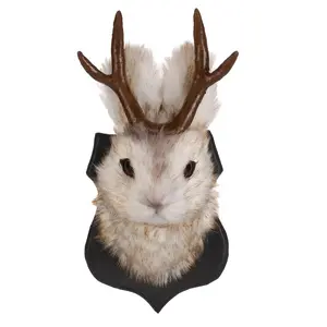 Jackalope Wall Art, Unique Artistic Animal Design Easter Bunny Wall Decoration, Realistic Jackalope Taxidermy Artwork, Animal Head Resin Mount for Home Decor, Spring Decorations