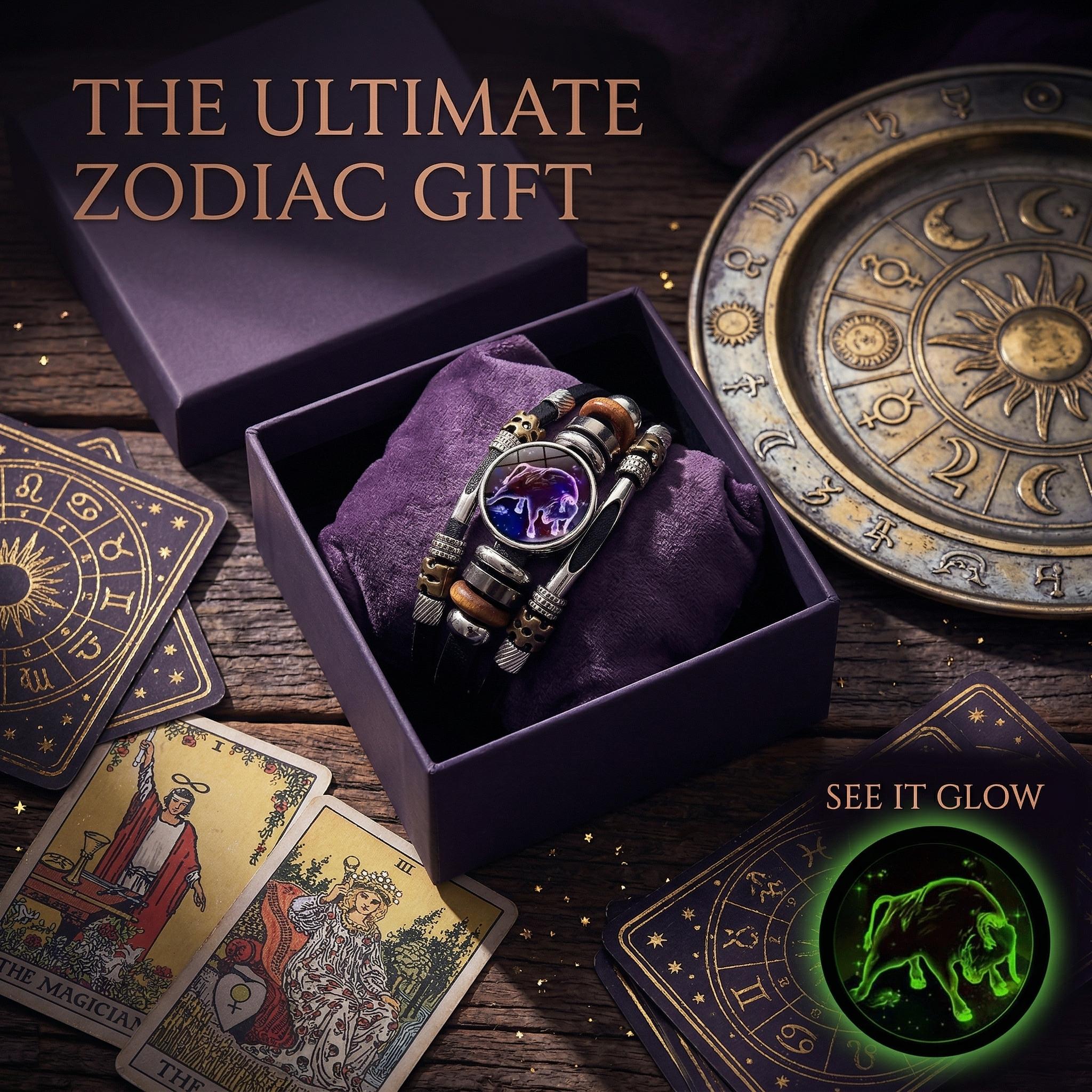 Glow-in-the-Dark Leather 12 Zodiac Sign Bracelet for Women(6.9 in/8.1 in) Astrology Jewelry Vintage Braided Design Ideal for Astrology Enthusiasts