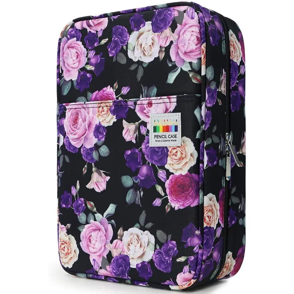 Big Capacity Colored Pencil Case - 300 Slots large Pen Case Organizer with Multilayer Holder for Prismacolor Colored Pencils & Gel Pen (Purple Pink Rose)