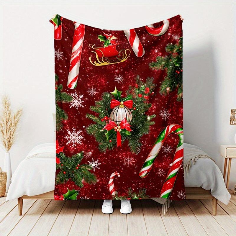 Christmas Bell Candy Blanket, Gift, Suitable for Men and Women, Soft Blanket, Suitable for Sofa Bed Couch Travel, Lightweight Flannel Blanket campingessentials