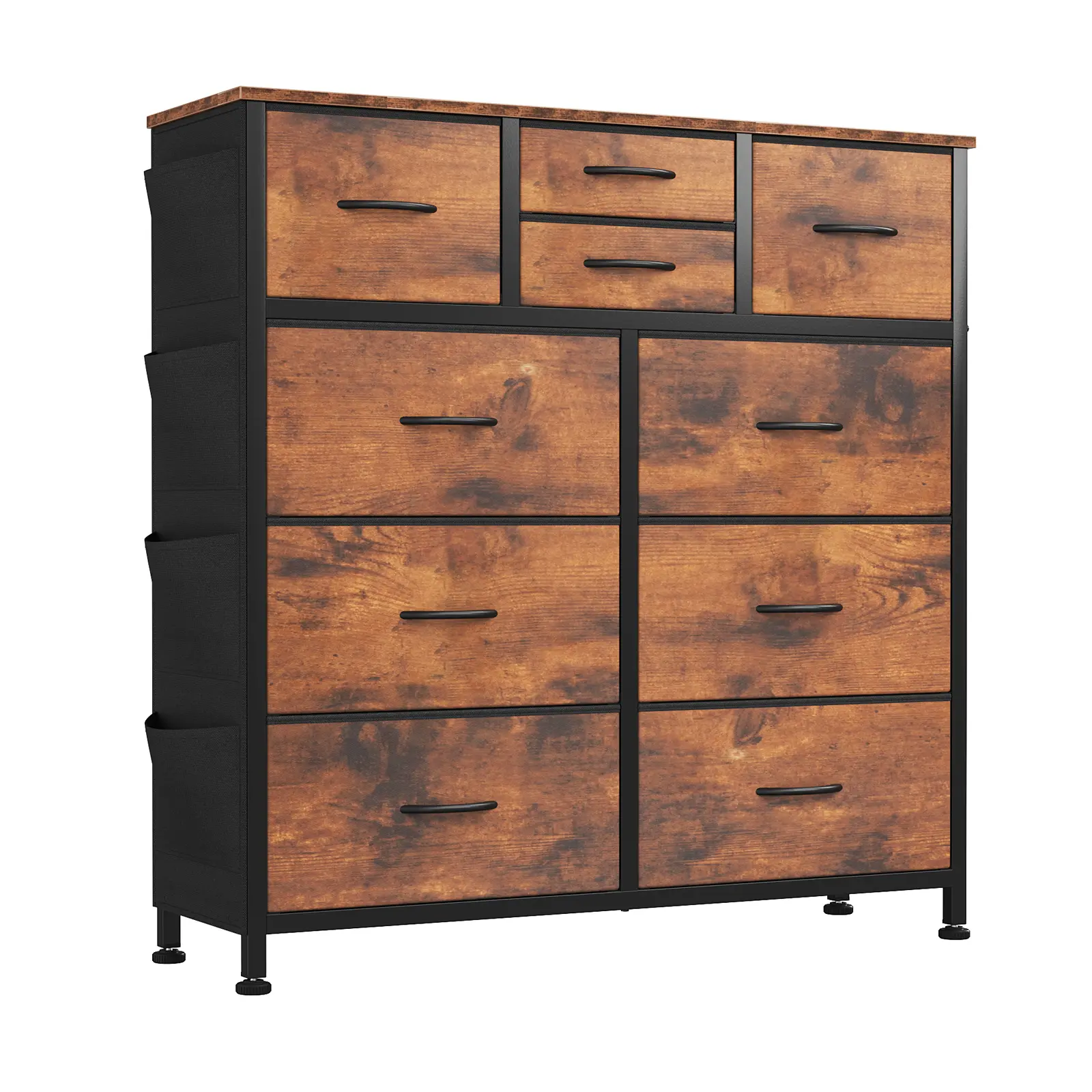 10-Drawer Dresser with Side Pocket & Hooks, Storage Cabinet with Wood Top for Bedroom Closet Organization