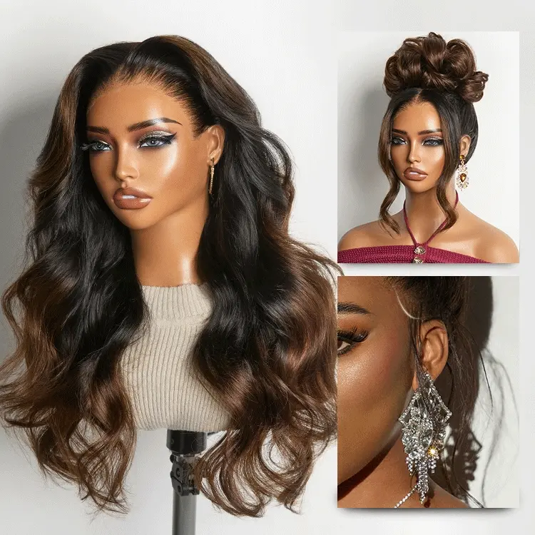 LUVME Ombre Brown/Natural Black Loose Wave Glueless Wig NatureMAX™ 200% Density 13x6 Pre-Cut HD Lace Front 100% Human Hair Flexi-Fit Drawstring Cap  #TikTokShopBackToSchool #SohoChic