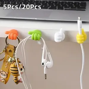 5-Piece Thumb-Shaped Organizer Set, Random Color, Multi-Functional Adhesive Hooks, Cable Management Clips, No Drilling Sticky Hooks, Desktop Storage, Cable Management Kit