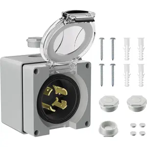 30 Amp Generator Power Inlet Box, NEMA L14-30P Power Inlet Box for 4 Prong Generator Cord, Welding Machines,125/250Volt,3750/7500Watts, IP66 Outdoor  and Weatherproof, Outdoor Use, ETL Listed