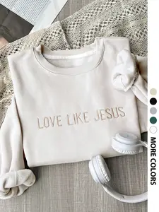 Women's Casual Loose-Fit Letter Print Drop Shoulder Sweatshirt, Long Sleeve Round Neckline Pullover for Fall & Winter, Daily Wear