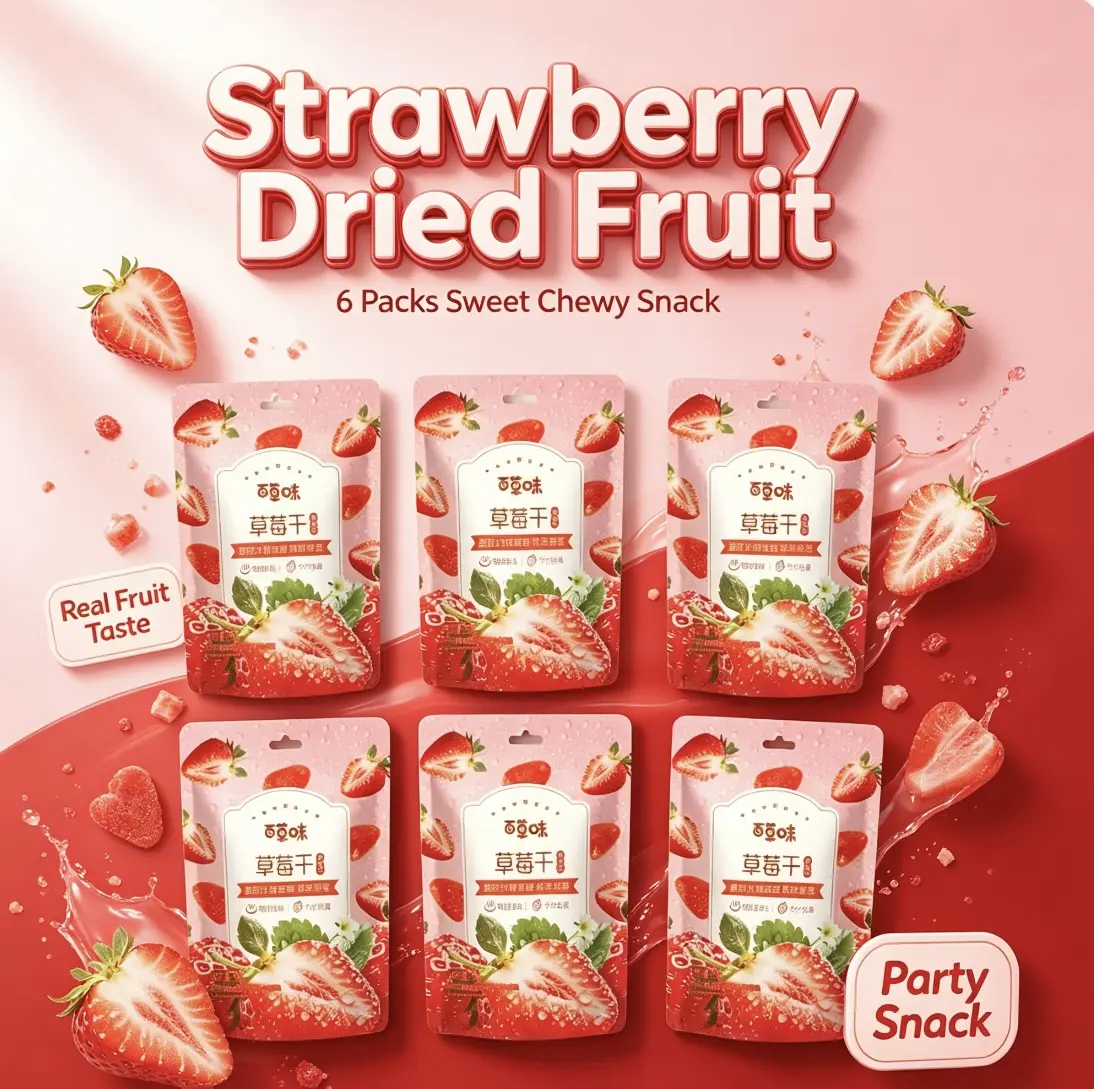 Soft Chewy Dried Strawberry Slices, 6 Packs 300g Halal Certified Real Berries Snack, Sealed Pouch Sweet Natural Dehydrated Berry On-The-Go Treat, Product of China, Sweet-Tart dietary super flavored