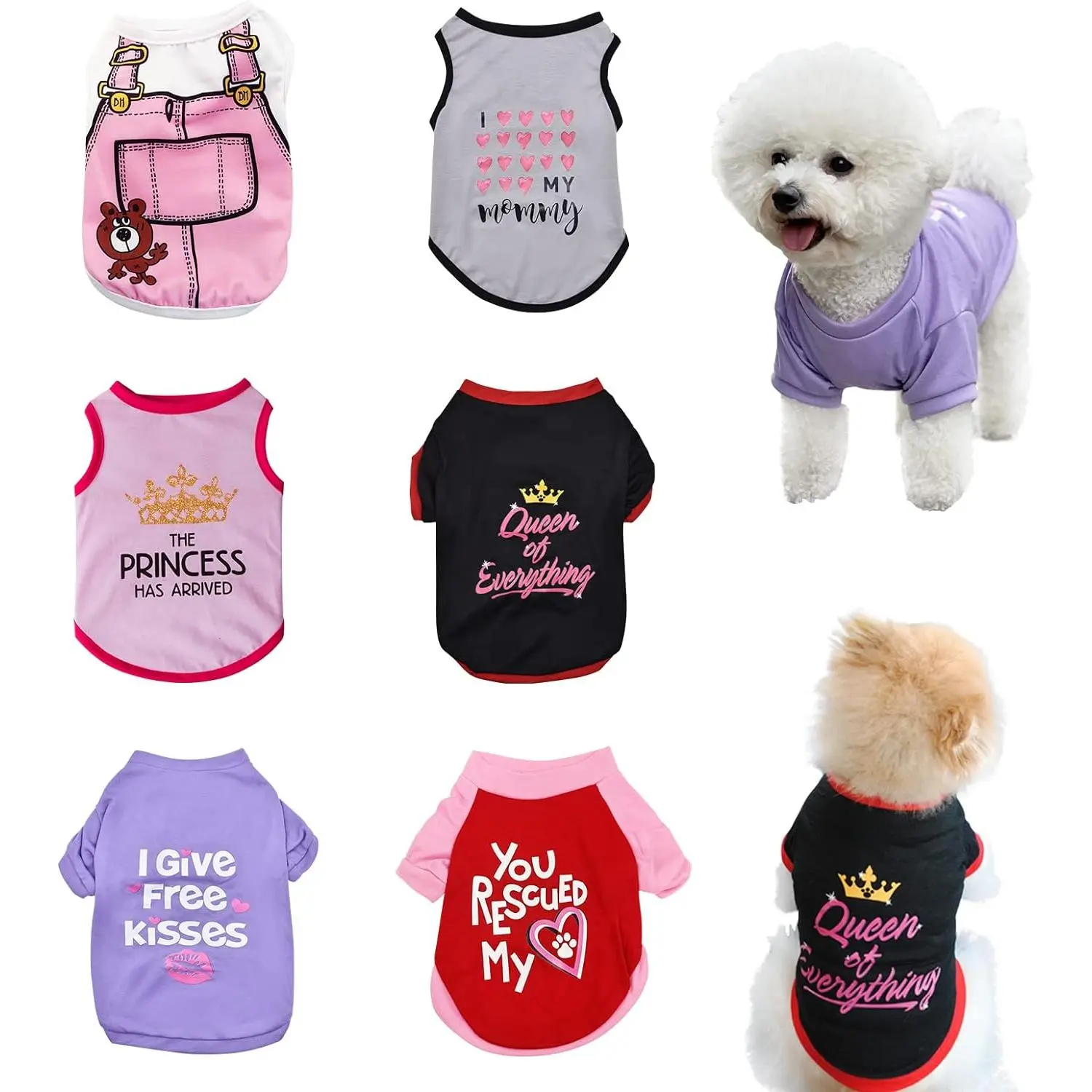 6 Pack  Clothes for Small Dogs Girl, Soft and Breathable Puppy Kitten  Shirts with Letters for Pet Dogs Cats, Summer  T-Shirts Apparel Sleeveless Vests for Chihuahua Yorkies (S)