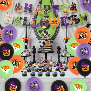 Halloween Theme Holiday Party Decoration Backdrop Layout Supplies Set Pumpkin Balloon Decorative Celebration